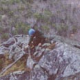 Keith struggles with the first rappel down